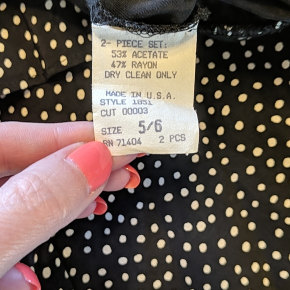 Vintage David Mitchell Black Polkadot Ruffle Skirt Blazer Suit Set Vtg 5/6 Med - Picture 8 of 16